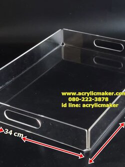 ถาดอะคริลิคใสหนา 4 มิล มีรูมือสอดได้