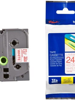 เทปพิมพ์อักษร BROTHER 24 mm. - อักษรแดงพื้นขาว TZE-252