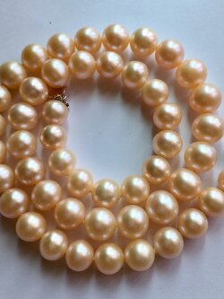 สร้อยคอไข่มุกแท้ 8.5 - 9.5 มิล กลม สีส้ม AA++