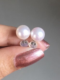 ต่างหูไข่มุกอะโกย่าญี่ปุ่นแท้ 8-8.5 มิล กลม ก้าน 18k AA+