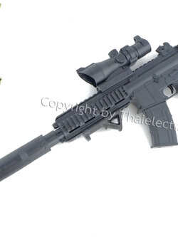 ปืนอัดลมพลาสติก ยาว 65 ซม. หนัก 315 กรัม มีช่องคัดปลอก ใช้ลูกกระสุนพลาสติก 6 มิล