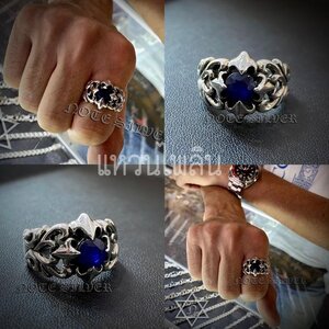 แหวนเงินแท้ สไตล์กอธิกฝังไพลิน (Blue Sapphire) Sterling Silver 925 NSRG2702