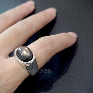 แหวนเงินเรียบ ฝังแบล็คสตาร์บางกะจะจันทบุรี Sterling Silver 925 NSRG2698