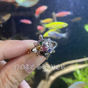 แหวนเต่านพเก้า ฝังเพชรแท้พลอยแท้ แหวนเงินแท้ Sterling Silver 925 NSRG2793