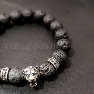 ข้อมือหินลาวา 10mm ชาร์มหัวสิงโต คั่นโดนัดเฟลอร์ดาลีส์ Sterling Silver 925 NSSV2766