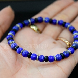 สร้อยข้อมือลาพีส สลับเงินแท้และกะลาตาเดียว ปลุกเสกแล้ว วัดศีรษะทอง (วัดพระราหู) NSSV2022