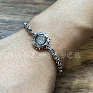 เลี่ยมกรอบ นะโม แบบไข่ปลา สร้อยข้อมือลายโซ่อักษร Sterling Silver 925 NSSV2870