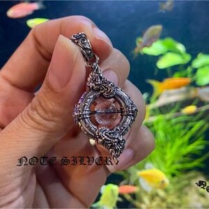 จี้เงินแท้พญานาค บ่วงนาคบาศก์ ฝังหินไหมดำ หรือแก้วขนเหล็ก หินหมุนได้ Sterling Silver 925 NSPD2796