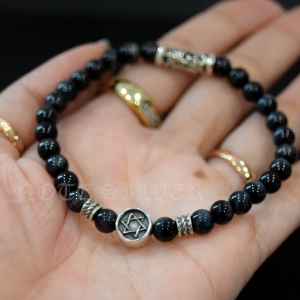 สร้อยข้อมือหินไทเกอร์อายส์ แต่งด้วยหมุดเงินแท้ลายกราฟฟิก สลับรอบเส้น Tiger's Eye & Sterling Silver 925 NSSV2034