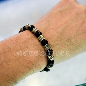 สร้อยข้อมือนิลแท้ สลับกับหมุดเงินแท้ลายขนนก Onys&Sterling Silver 925 NSSV1971