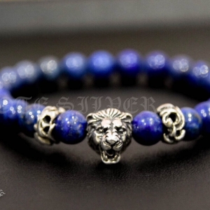 สร้อยข้อมือหินลาพีส ลาซูลี หมุดสิงโต และโดนัดเงินแท้ Sterling Silver 925 NSSV1812