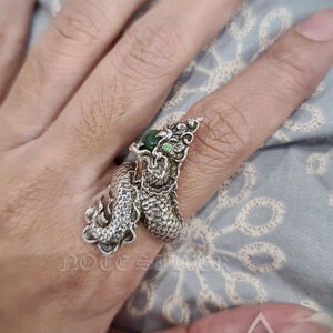 แหวนเงินแท้พญานาคคาบหยกพม่าแท้ ตำนานพญานาคคาบแก้ว Sterling Silver 925 NSRG2691