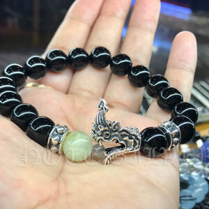 สร้อยข้อมือนิลแท้ ประดับชาร์มเงินแท้เศียรพญานาคราชเศียรใหญ่ Sterling Silver925 NSBL2497