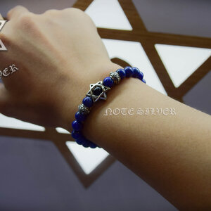 ข้อมือหินลาพิส ลาซูลี 6MM ประดับชาร์มเงินแท้ลายดาวหกแฉก Sterling Silver 925 NSSV2806