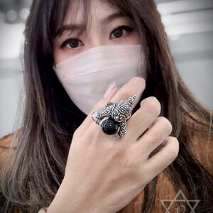 แหวนราหูเงินแท้ไซส์ใหญ่ ฝังนิลแท้เม็ดกลมโต Sterling Silver 925 NSRG2499