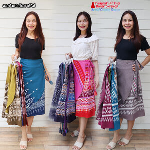 16E-02 กระโปรงย้วยวงกลม แบบเชือกผูก ผ้าฝ้ายพิมพ์ลาย กระโปรงผ้าไทย มี 2 ไซส์ ใส่ได้เอว24-40 นิ้ว