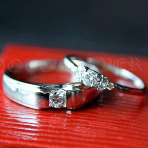 แหวนคู่แต่งงาน ฝังเพชรและทองคำขาวแท้ 18K White Gold NSRG2552