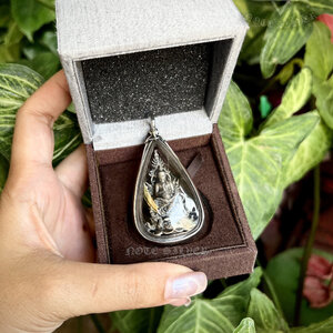 เลี่ยมกรอบพระผ่าหวาย สวยๆ แบบฉบับเงินแท้ Sterling Silver 92.5%NSSV3284