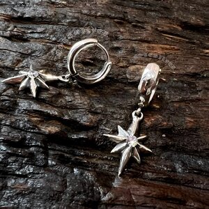 ต่างหูลายดาว เพชรฝังตรงกลาง Sterling Silver 925 NSER3020