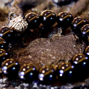 นิลผิวเงา 12mm มิกซ์หมุดเงินแท้ดาวหกแฉก Star of David