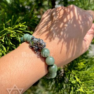 ข้อมือหยกสีเขียว10 MM มิกซ์ชาร์มพญาเต่ามังกร Dragon Turtle Charms Sterling Silver925 NSSV3160