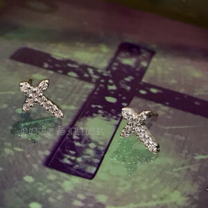 ต่างหูกางเขน ฝังเพชร cubic zirconia Sterling Silver 925 NSER2729