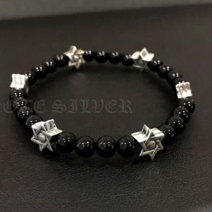 สร้อยข้อมือนิล สลับเม็ดดาวหกแฉกเงินแท้ Sterling Silver 925 NSRG2163