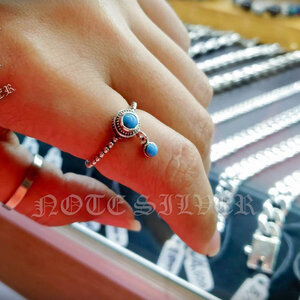 แหวนเงินแท้ลายไข่ปลารอบแหวน ฝังเทอร์ควอยซ์ มีชาร์มเงินแท้ห้อยแบบมุ๊งมิ๊ง Sterling Silver 925 NSRG2738