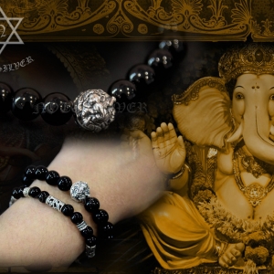 สร้อยข้อมือนิลแท้ (Onyx) 10 mm มิกส์หมุดเงินพระพิฆเนศ Sterling Silver 925 NSSV2018