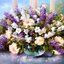 bloom-1356 *สินค้าหมด* ชุดภาพติดคริสตัลกลม ลายแจกันแก้วกับดอกไม้ม่วง (งานติดเต็มภาพ) ขนาด 40*33 ซม.ผ้าแคนวาสพิมพ์ลาย คริสตัลกลม 38 สี อุปกรณ์ครบชุด