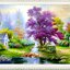 home-2072 *สินค้าหมด* ชุดภาพติดคริสตัลกลม ลายวิลล่ากลางป่าใหญ่ (งานติดเต็มภาพ) ขนาด 100*40 ซม.ผ้าแคนวาสลงผังลายเต็ม คริสตัลกลม 43 สี อุปกรณ์ครบชุด