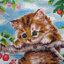 cat-1104 *สินค้าหมด* ชุดปักครอสติช ลายแมวน้อยเกาะต้นเชอรี่ (ปักเต็มผืนผ้า ไม่มีเดินเส้น ผ้า11CTพิมพ์ลาย ปัก 3 เส้นเล็ก) ขนาด 40*50 ซม.ผ้าครอสติช 11CTพิมพ์ลายปักบนผ้า ไหมคอตตอน 25 สี ผังลาย เข็ม