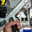 ปืนอัดลมเหล็ก Colt 1911 ขนาดเล็ก ชักยิงทีล่ะนัด สีบอร์นเงิน ลำกล้องยาว 6.5 นิ้ว นกสับได้ เซพตี้สไลน์ หนัก 371 กรัม ใช้ลูกกระสุนพลาสติก 6 มิล