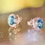 ต่างหูพลอยบลูโทพาส ฝังเพชรแท้น้ำ 98 รอบ เนื้อทองคำขาวแท้ 18K White Gold